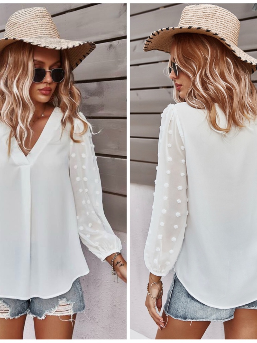 Women's White V-Neck Whimsical Blouse NWOT - Picture 3 of 13
